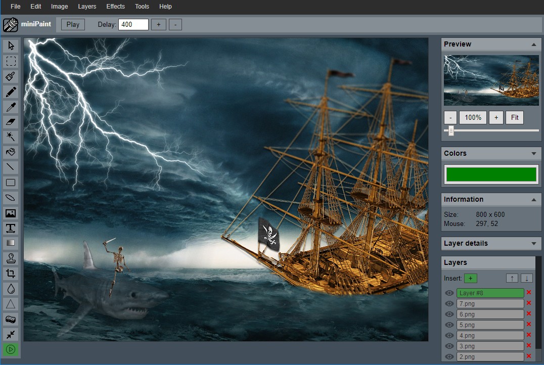 LumiPixel online photo editor showing layer and image editing controls